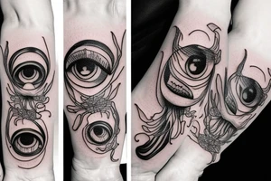 Eyes everywhere piled together, all connected as a backhand tattoo tattoo idea