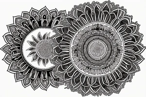 paisley sun, mandala, hyper focused, intricate tattoo idea