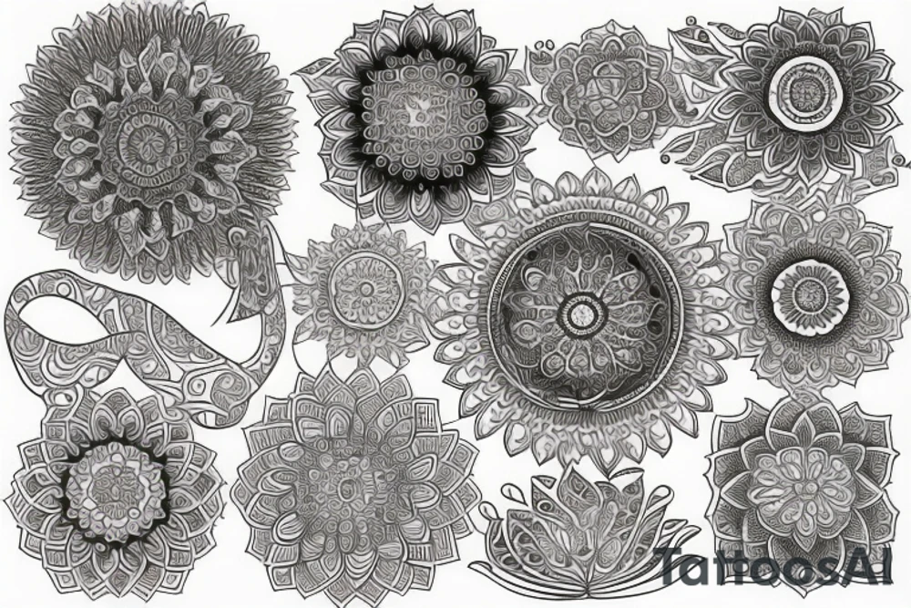 paisley sun, mandala, hyper focused, intricate tattoo idea
