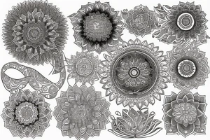 paisley sun, mandala, hyper focused, intricate tattoo idea