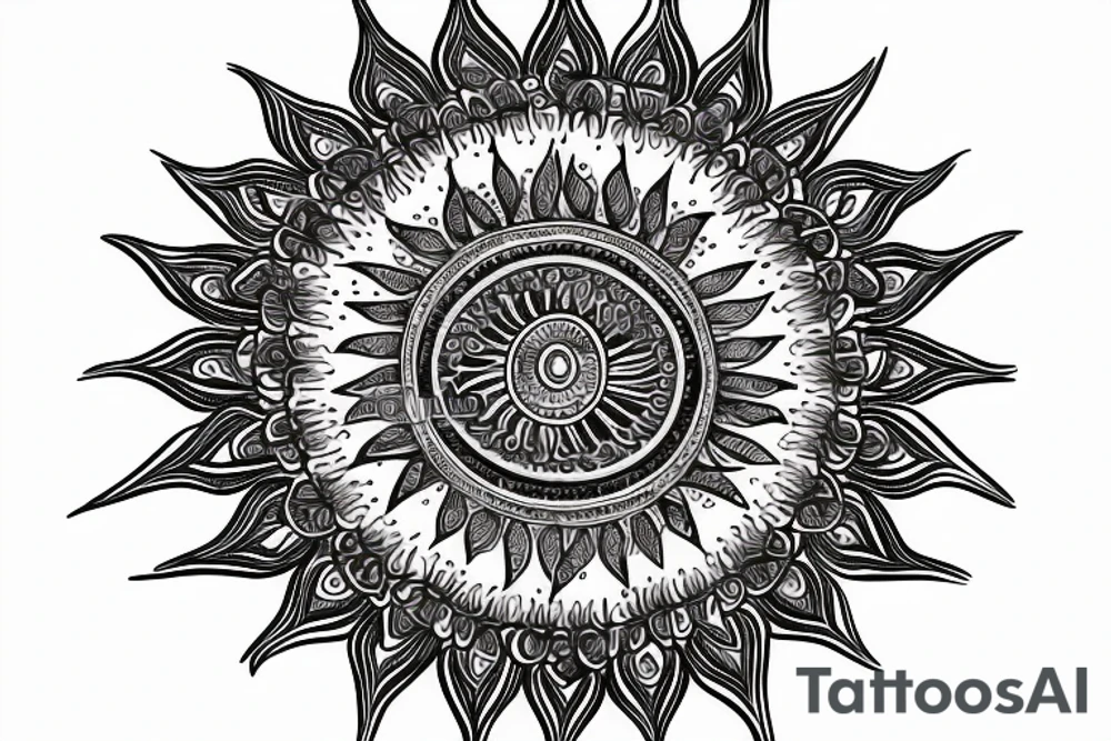 paisley sun, mandala, intricate tattoo idea