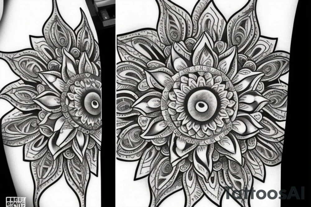 paisley sun, mandala, intricate tattoo idea