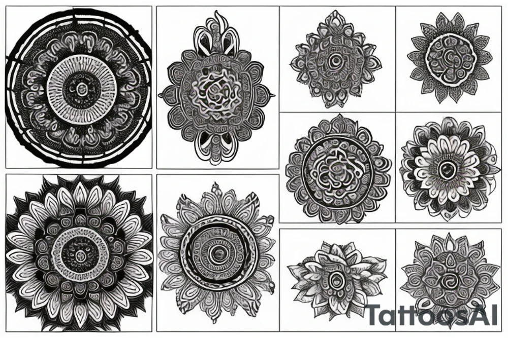 paisley sun, mandala, intricate tattoo idea