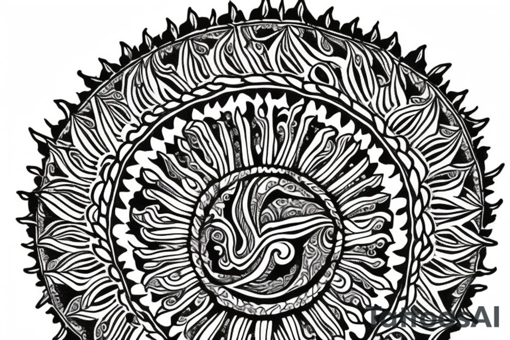 paisley sun, mandala, intricate tattoo idea