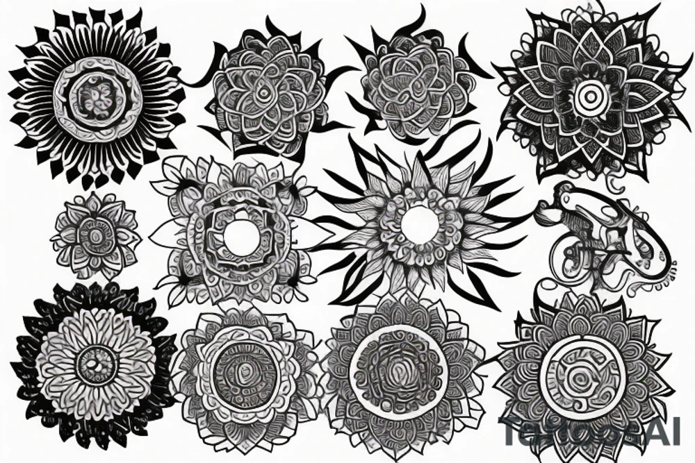 sun, mandala, simple tattoo idea