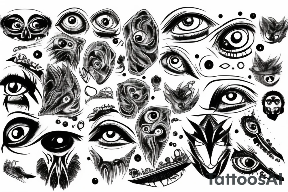 Eyes everywhere piled together, all connected as a backhand tattoo tattoo idea