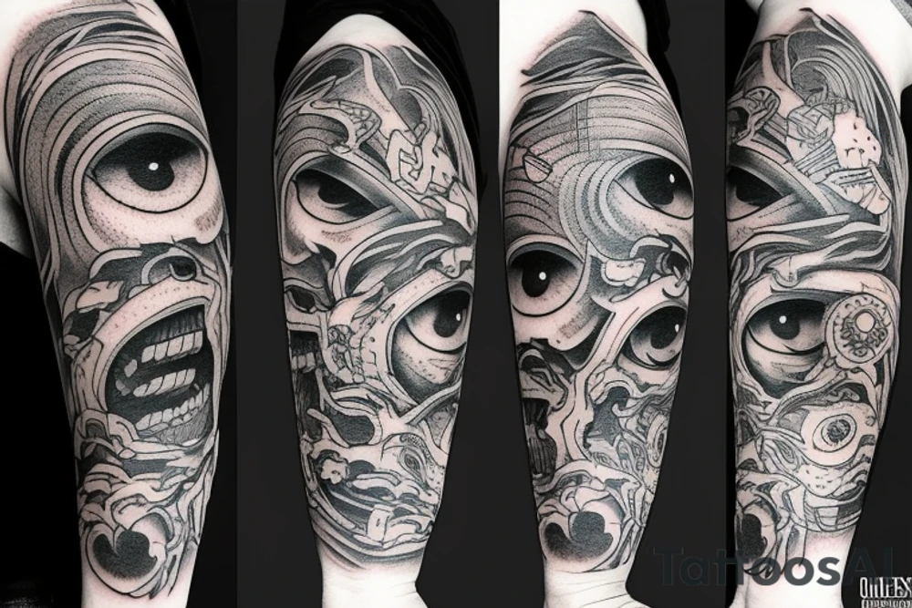 Eyes everywhere piled together, all connected as a backhand tattoo tattoo idea