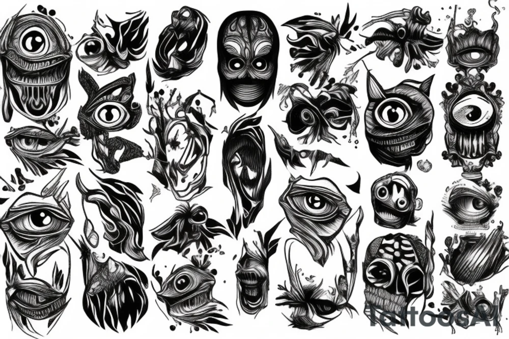 Eyes everywhere piled together, all connected as a backhand tattoo tattoo idea