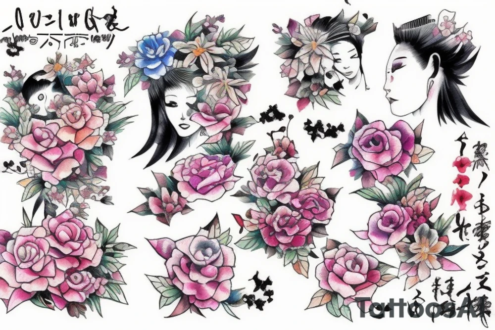 Japanese watercolor time art piece tattoo idea