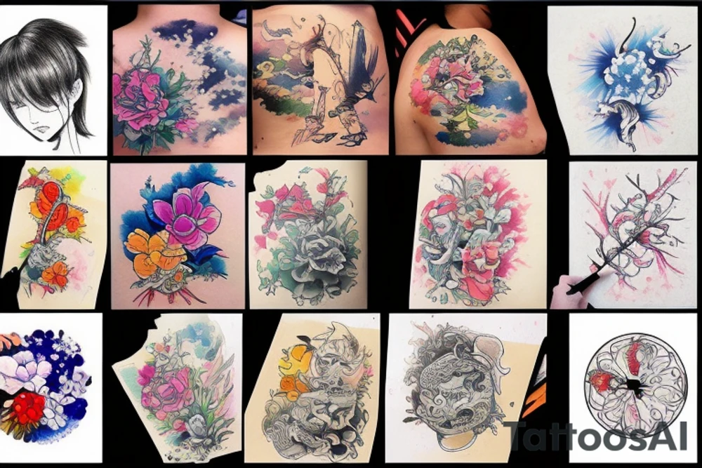 Japanese watercolor time art piece tattoo idea