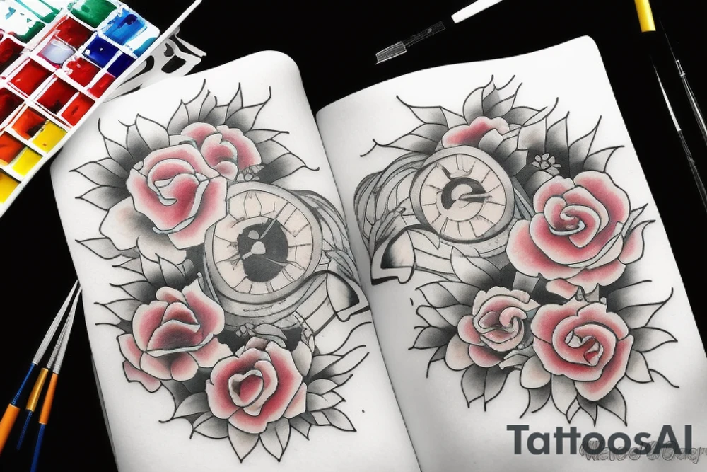 Japanese watercolor time art piece tattoo idea