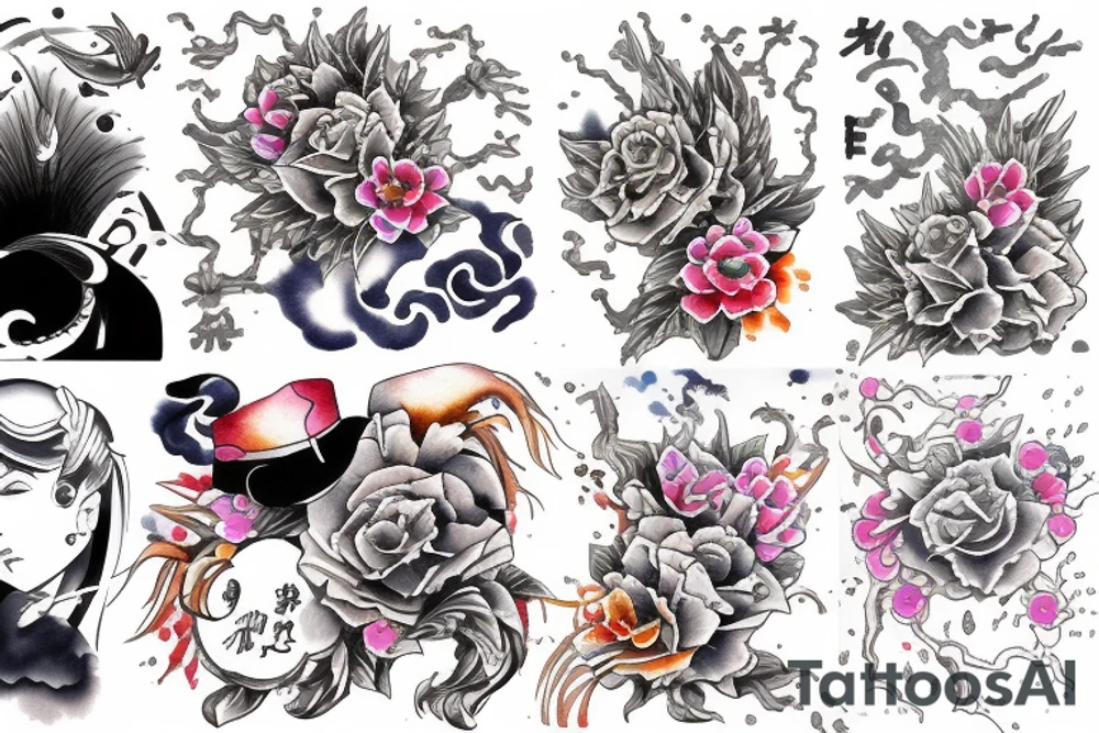 Japanese watercolor time art piece tattoo idea