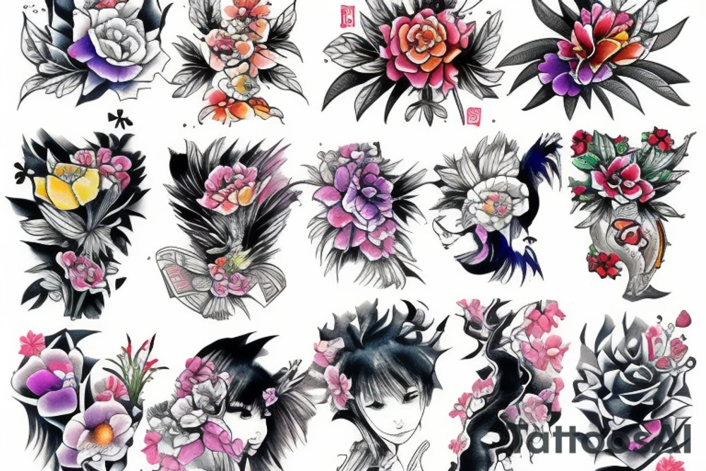 Japanese watercolor time art piece tattoo idea