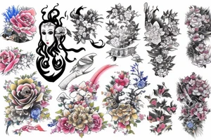 Japanese watercolor time art piece tattoo idea