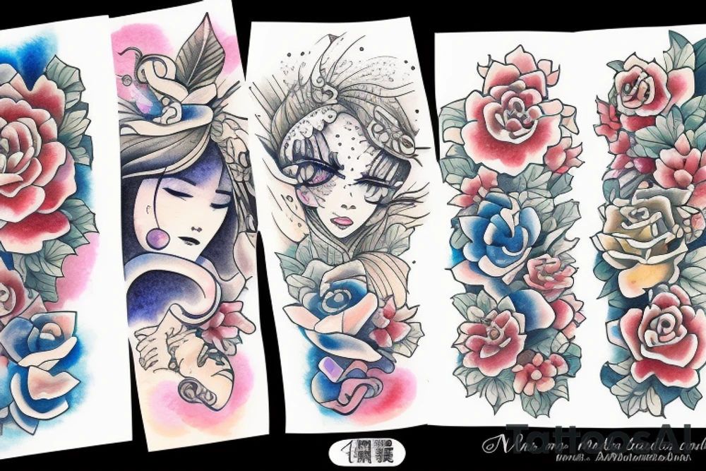 Japanese watercolor time art piece tattoo idea