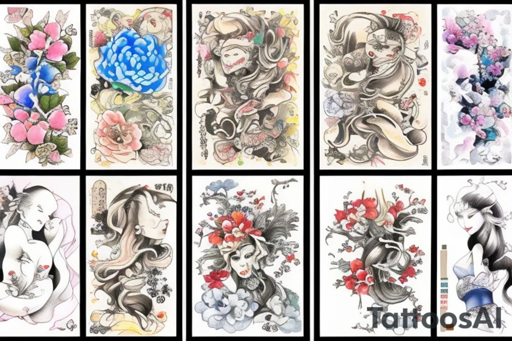 Japanese watercolor time art piece tattoo idea