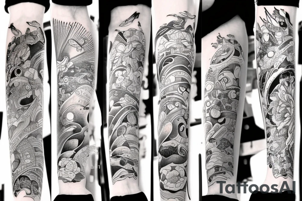 Japanese watercolor time art piece tattoo idea