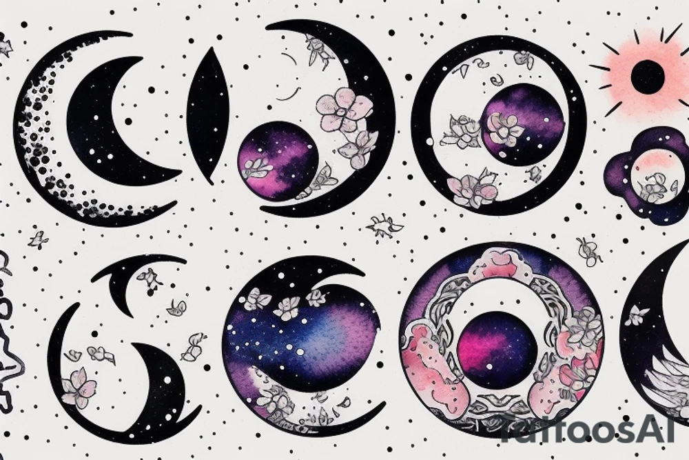 Japanese watercolor moon phases art piece tattoo idea