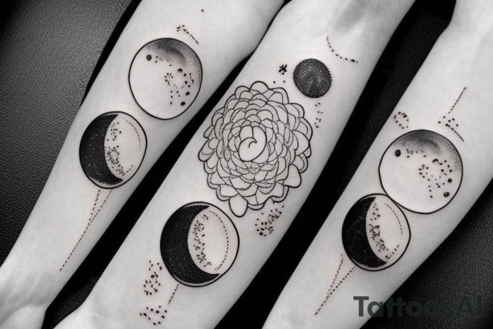 Japanese watercolor moon phases art piece tattoo idea