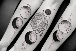 Japanese watercolor moon phases art piece tattoo idea
