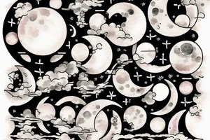 Japanese watercolor moon phases art piece tattoo idea