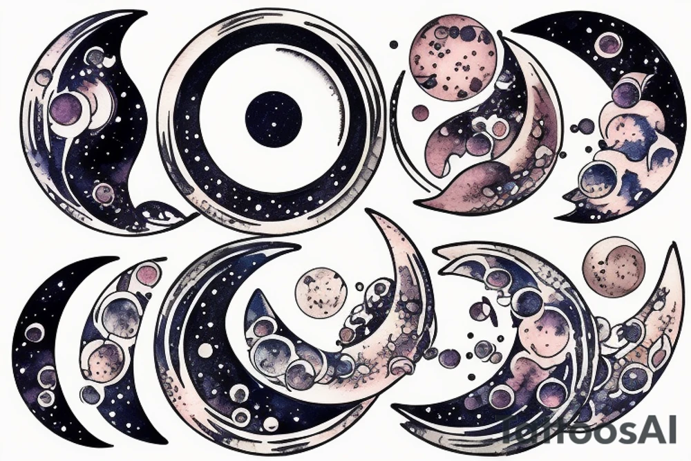 Japanese watercolor moon phases art piece tattoo idea