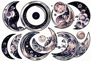 Japanese watercolor moon phases art piece tattoo idea