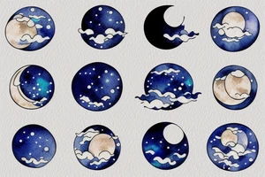 Japanese watercolor moon phases art piece tattoo idea