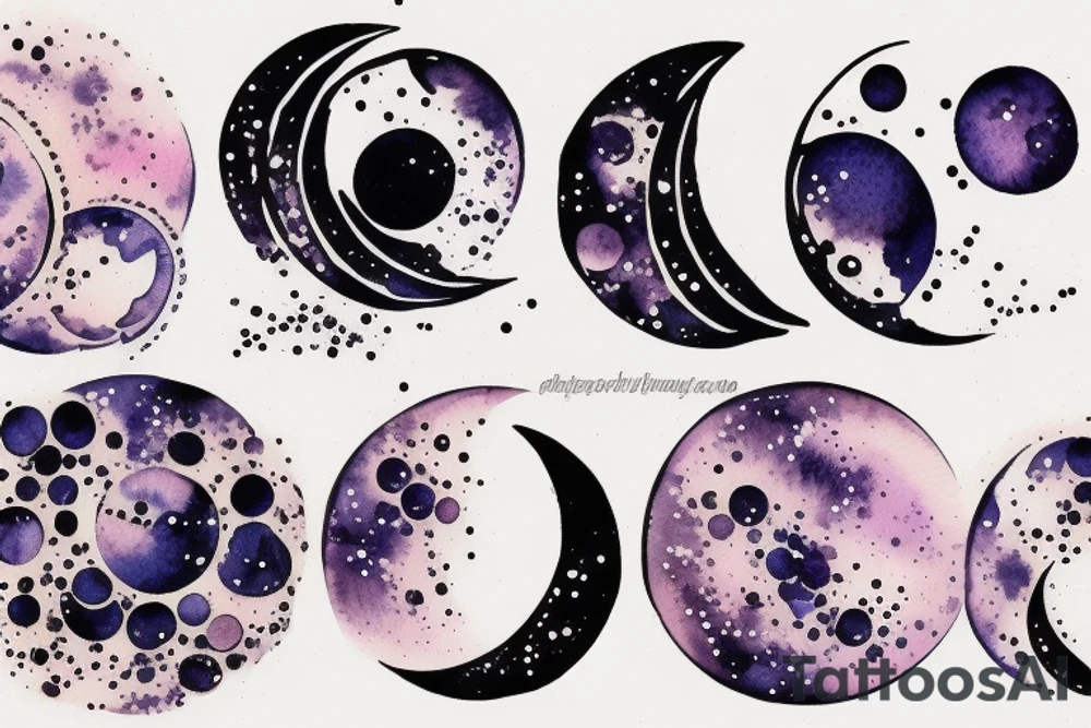Japanese watercolor moon phases art piece tattoo idea