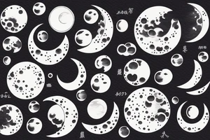 Japanese watercolor all moon phases side by side art piece tattoo idea