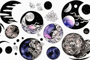Japanese watercolor all moon phases side by side art piece tattoo idea