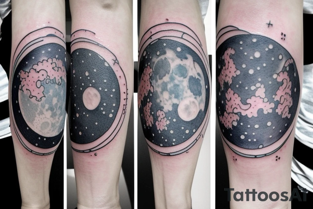 Japanese watercolor all moon phases side by side art piece tattoo idea