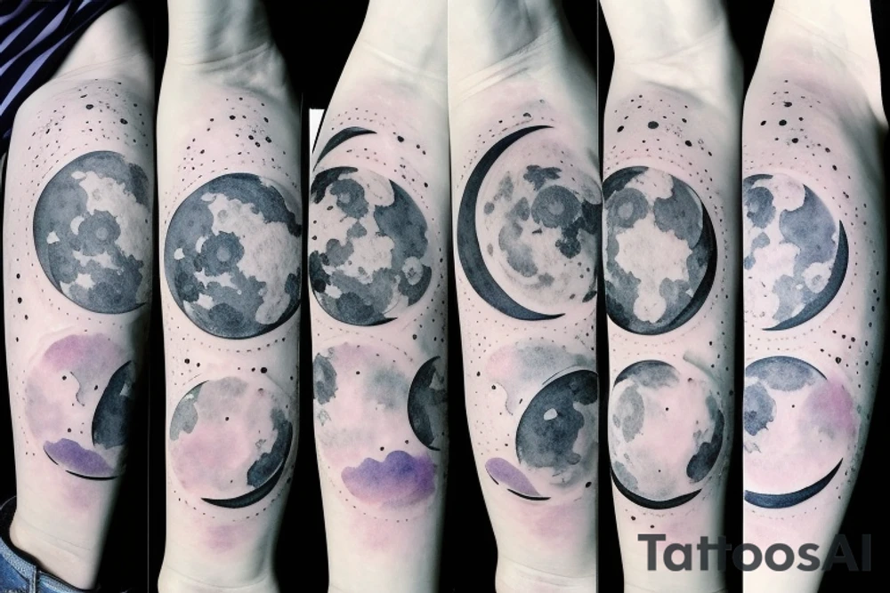 Japanese watercolor all moon phases side by side art piece tattoo idea