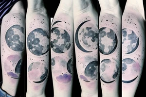 Japanese watercolor all moon phases side by side art piece tattoo idea