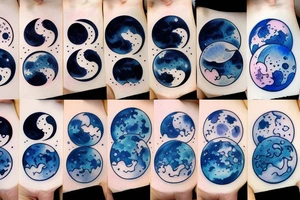 Japanese watercolor all moon phases side by side art piece tattoo idea