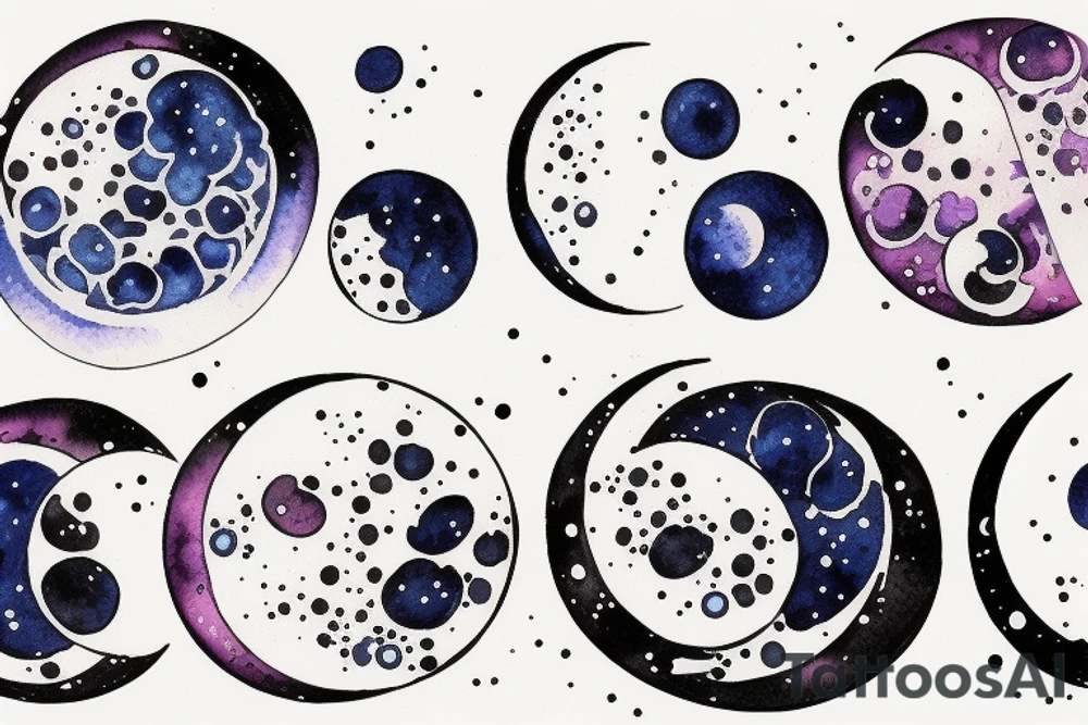 Japanese watercolor all moon phases side by side art piece tattoo idea