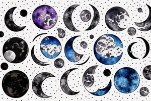 Japanese watercolor all moon phases side by side art piece tattoo idea