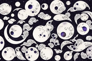 Japanese watercolor all moon phases side by side art piece tattoo idea