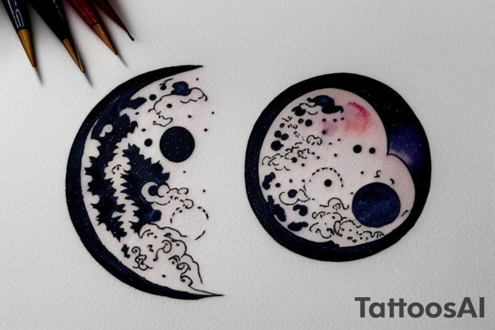 Japanese watercolor all moon phases side by side art piece tattoo idea
