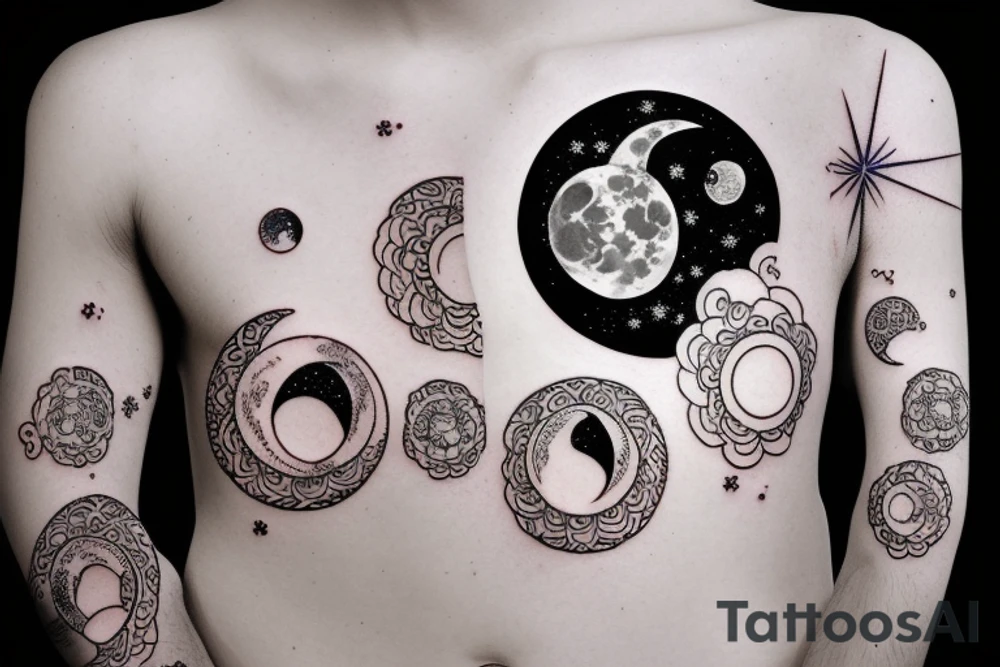 Japanese watercolor all moon phases side by side art piece tattoo idea