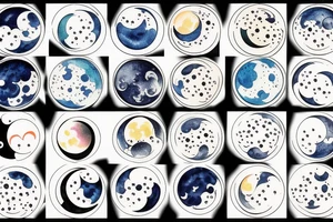 Japanese watercolor all moon phases side by side art piece tattoo idea