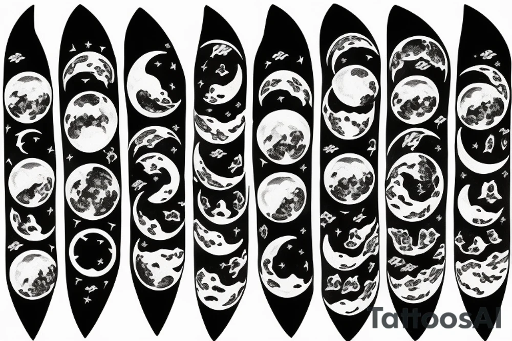 Japanese watercolor all moon phases side by side art piece tattoo idea