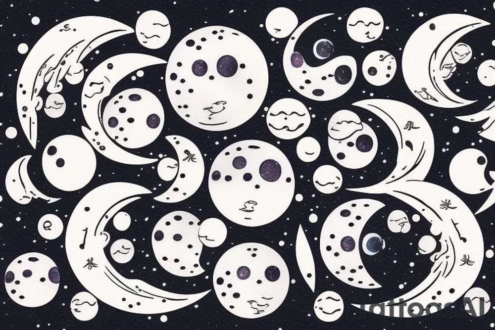 Japanese watercolor all moon phases lined up all ohases art piece tattoo idea