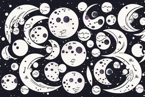 Japanese watercolor all moon phases lined up all ohases art piece tattoo idea
