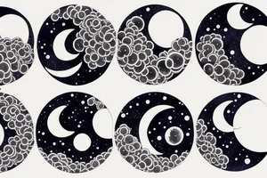 Japanese watercolor all moon phases lined up all ohases art piece tattoo idea