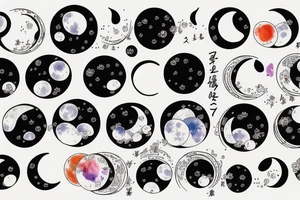 Japanese watercolor all moon phases lined up all phases art piece tattoo idea