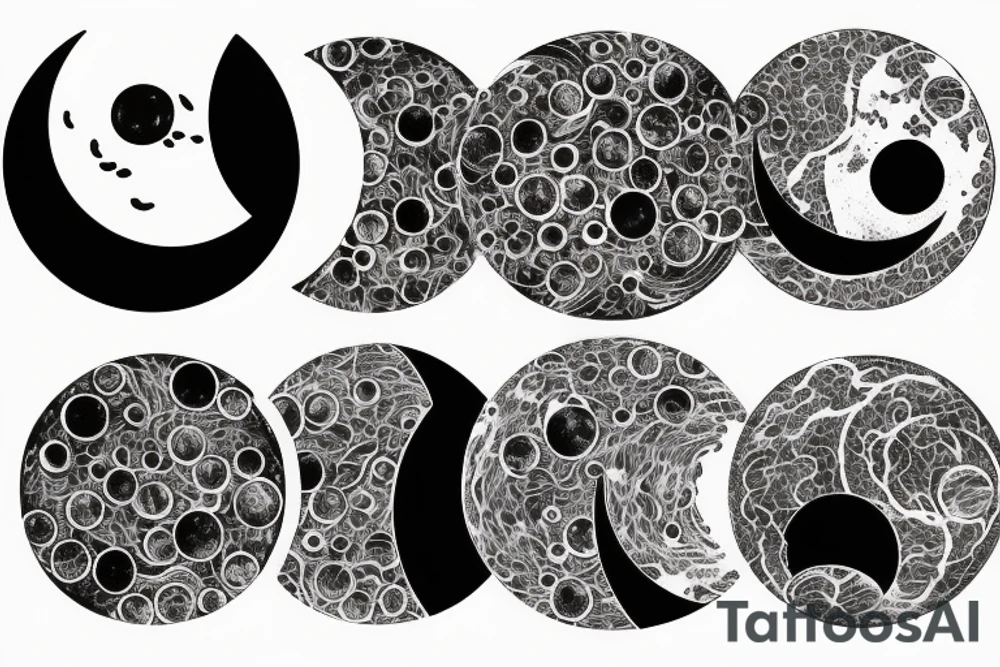 Japanese watercolor all moon phases lined up all phases art piece tattoo idea