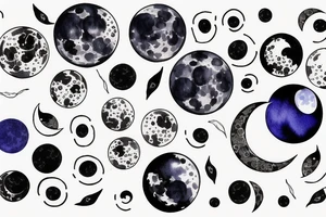 Japanese watercolor all moon phases lined up all phases art piece tattoo idea