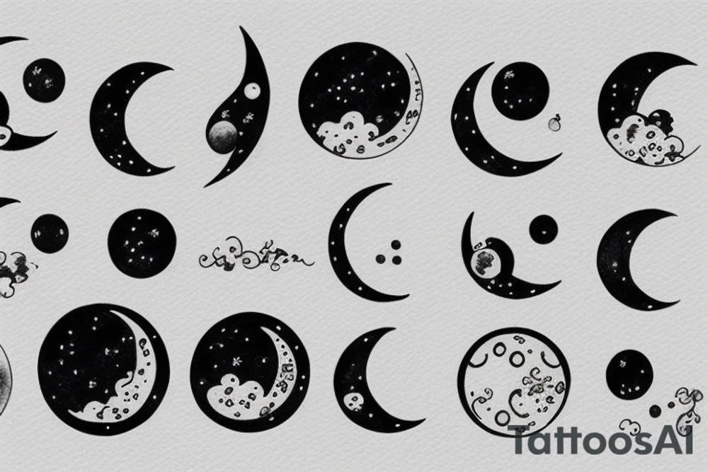Japanese watercolor all moon phases lined up all phases art piece tattoo idea
