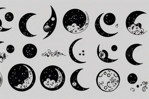 Japanese watercolor all moon phases lined up all phases art piece tattoo idea